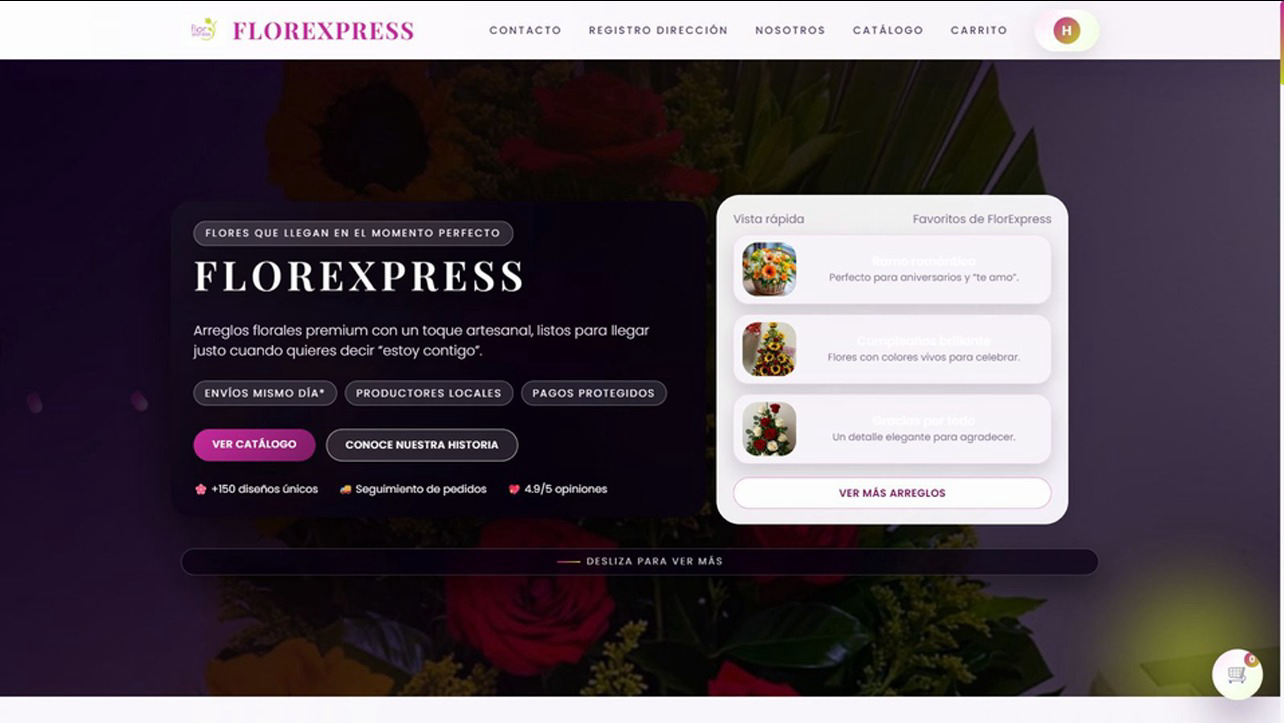 Catálogo y experiencia de compra de FlorExpress