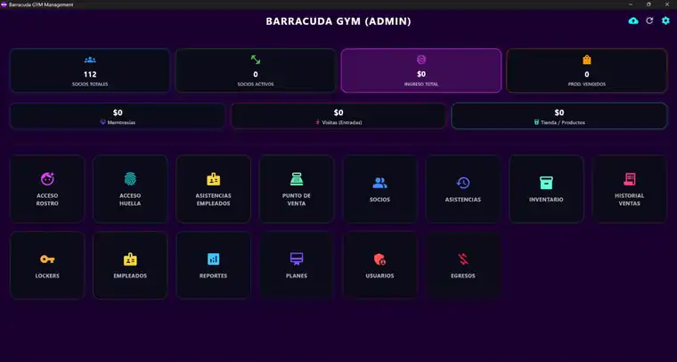Panel principal de Barracuda con indicadores de socios, ingresos y ventas