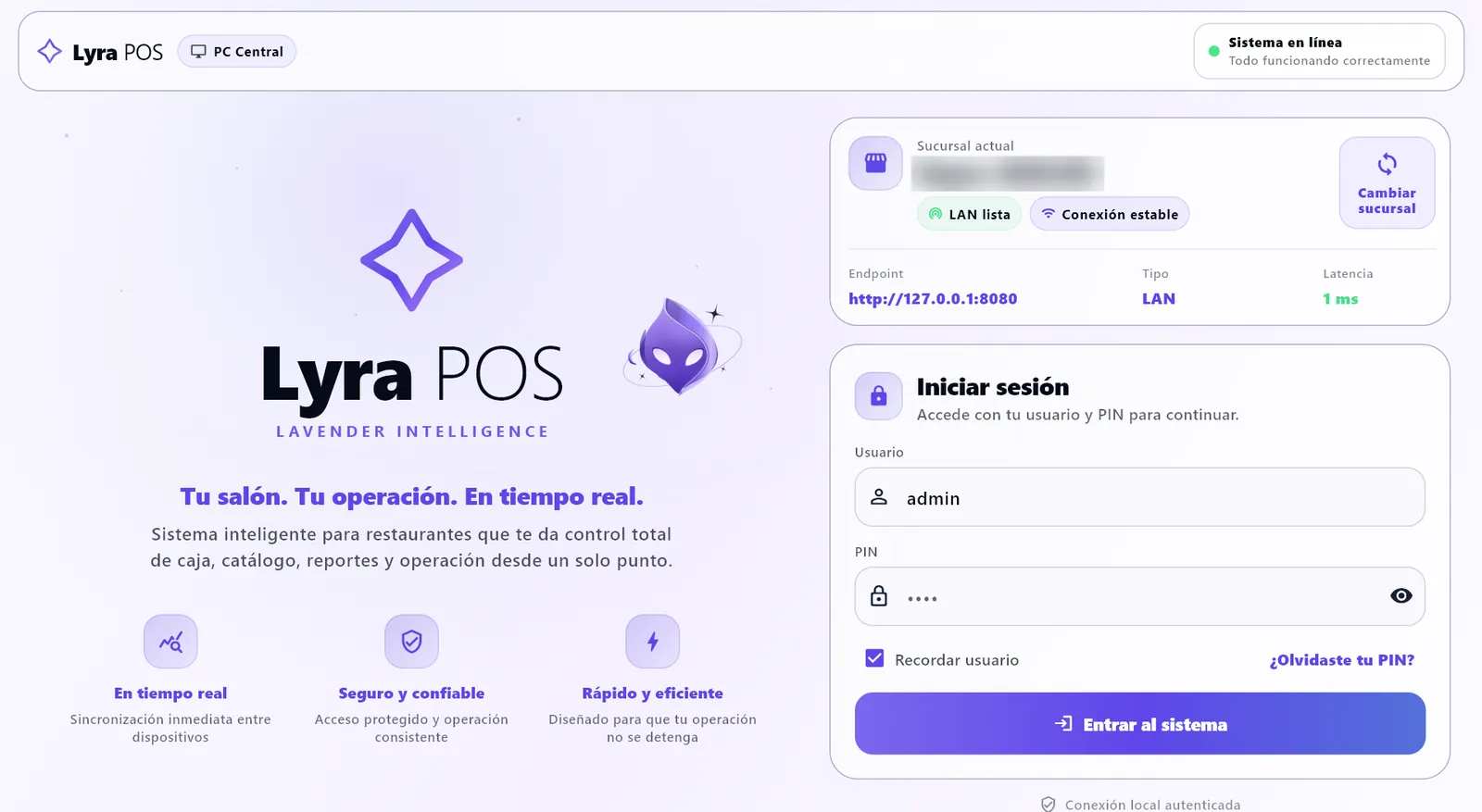Captura del sistema Lyra POS